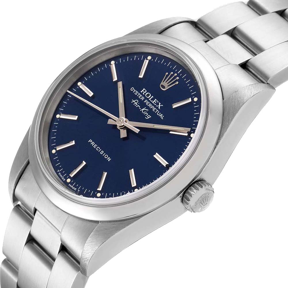 

Rolex Blue Stainless Steel Air King 14000 Men's Wristwatch 34 MM