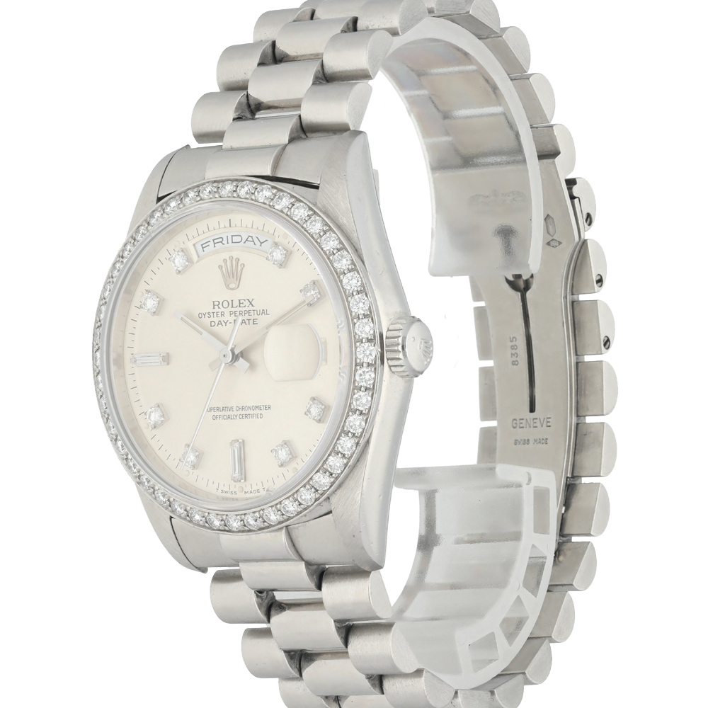 

Rolex Silver Diamonds Platinum Day-Date President 18346 Men's Wristwatch 36 MM