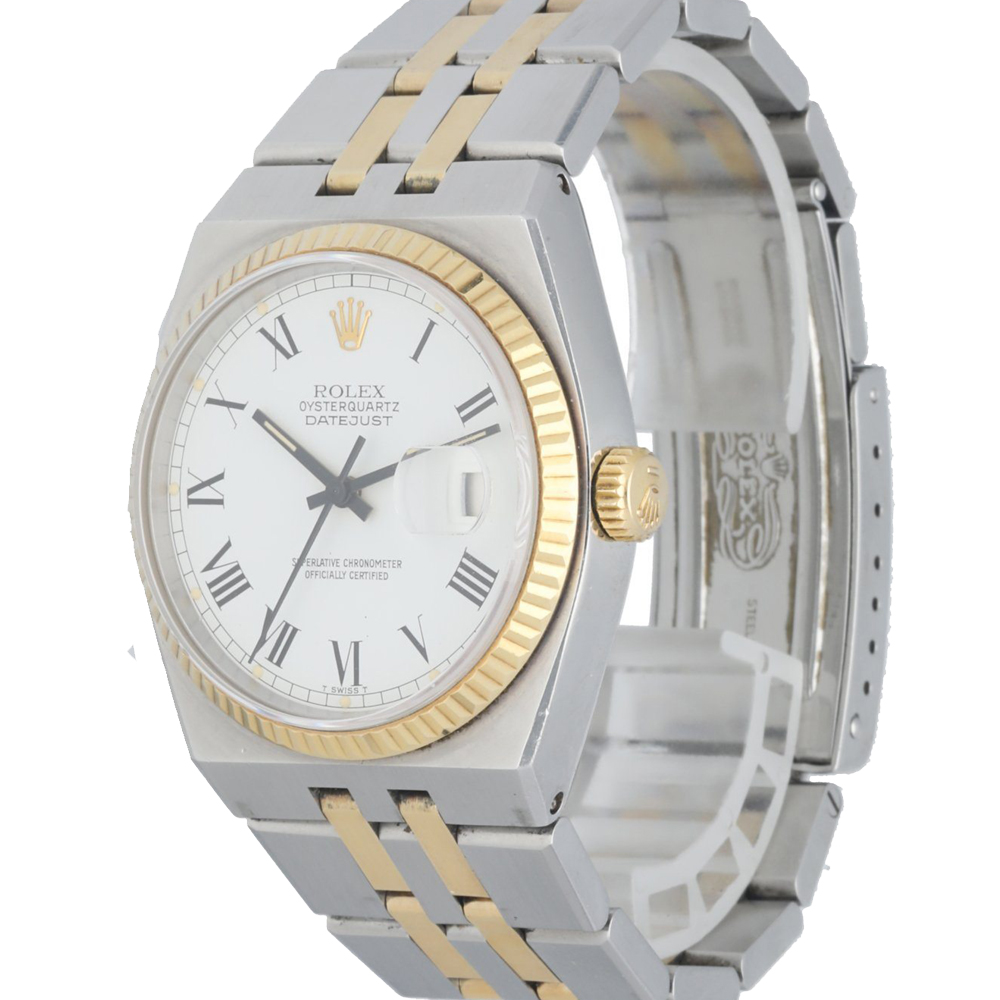 

Rolex White 18K Yellow Gold And Stainless Steel OysterQuartz Datejust 17013 Men's Wristwatch 36 MM