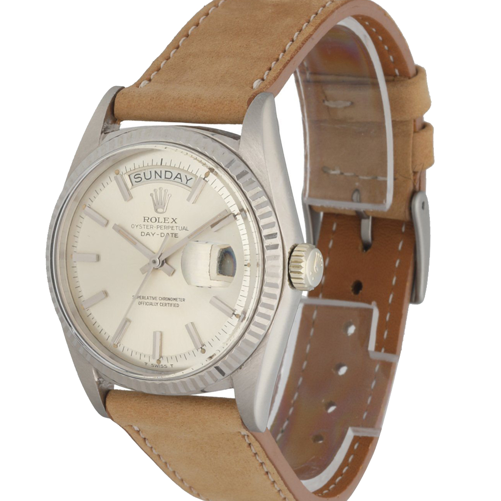 

Rolex Silver 18K White Gold Day-Date 1803 Men's Wristwatch 36 MM