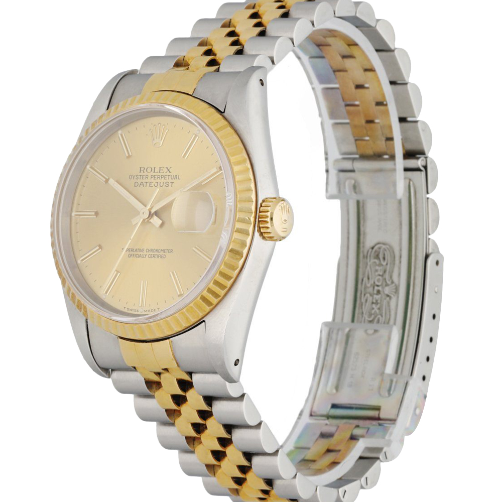 

Rolex Champagne 18K Yellow Gold And Stainless Steel Datejust 16233 Men's Wristwatch 36 MM