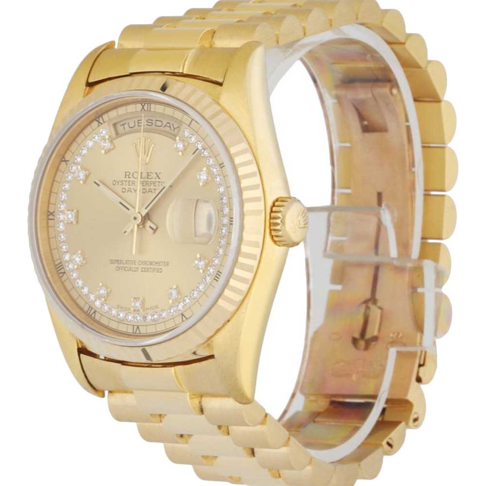 

Rolex Champagne Diamonds 18K Yellow Gold President Day Date 18238 Vintage Men's Wristwatch 36 MM