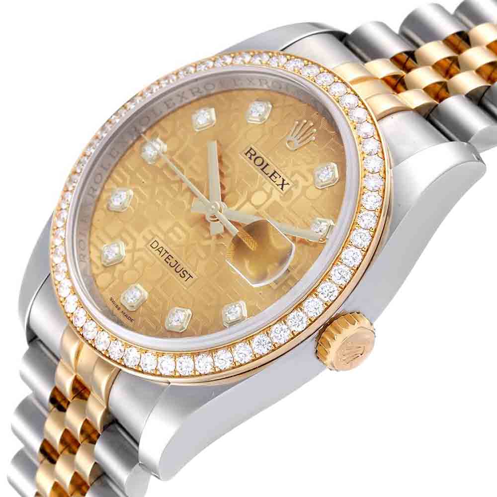 

Rolex Champagne Diamonds 18K Yellow Gold And Stainless Steel Datejust 116243 Men's Wristwatch 36 MM