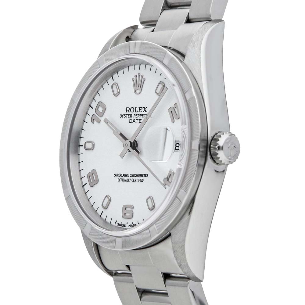 

Rolex White Stainless Steel Oyster Perpetual Date 15210 Men's Wristwatch 34 MM