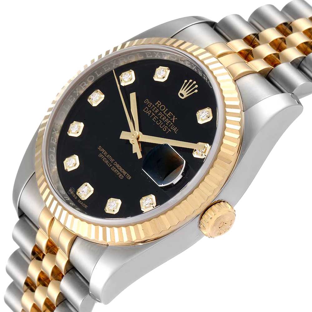 

Rolex Black 18k Yellow Gold And Stainless Steel Datejust 116233 Men's Wristwatch 36 MM