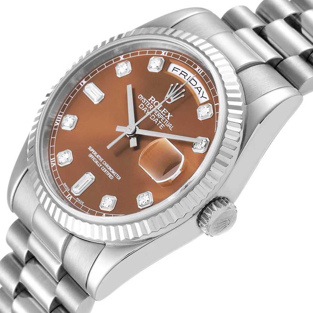 

Rolex Bronze Diamonds 18K White Gold President Day-Date 118239 Men's Wristwatch 36 MM, Brown