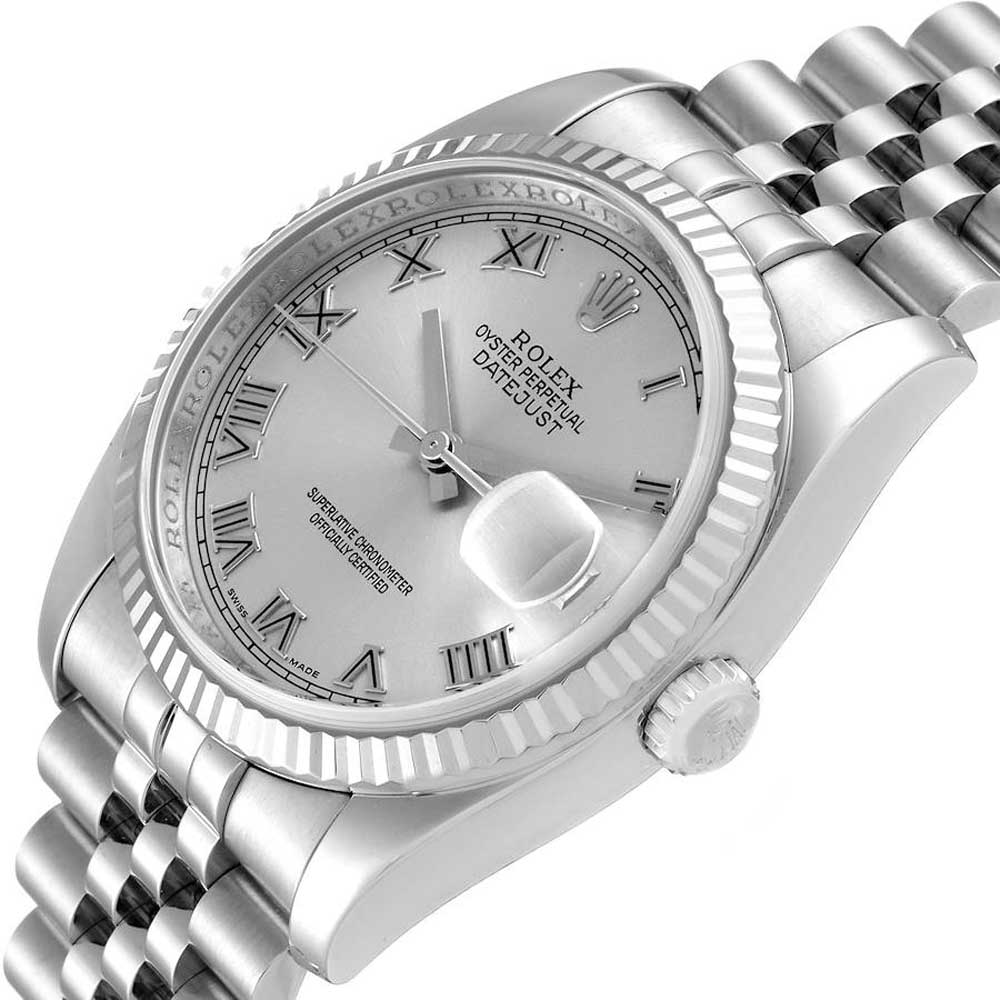 

Rolex Silver 18K White Gold And Stainless Steel Datejust 116234 Men's Wristwatch 36 MM