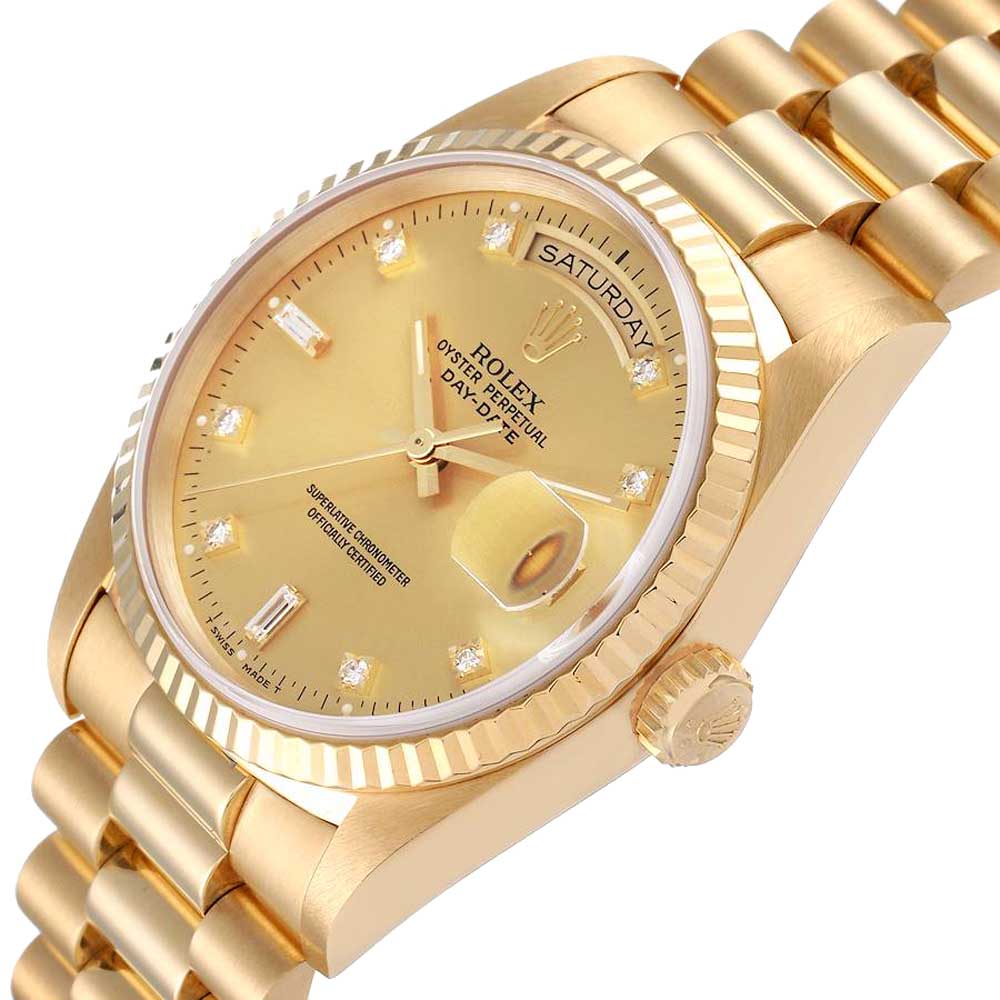 

Rolex Champagne Diamonds 18K Yellow Gold President Day-Date 18238 Men's Wristwatch 36 MM