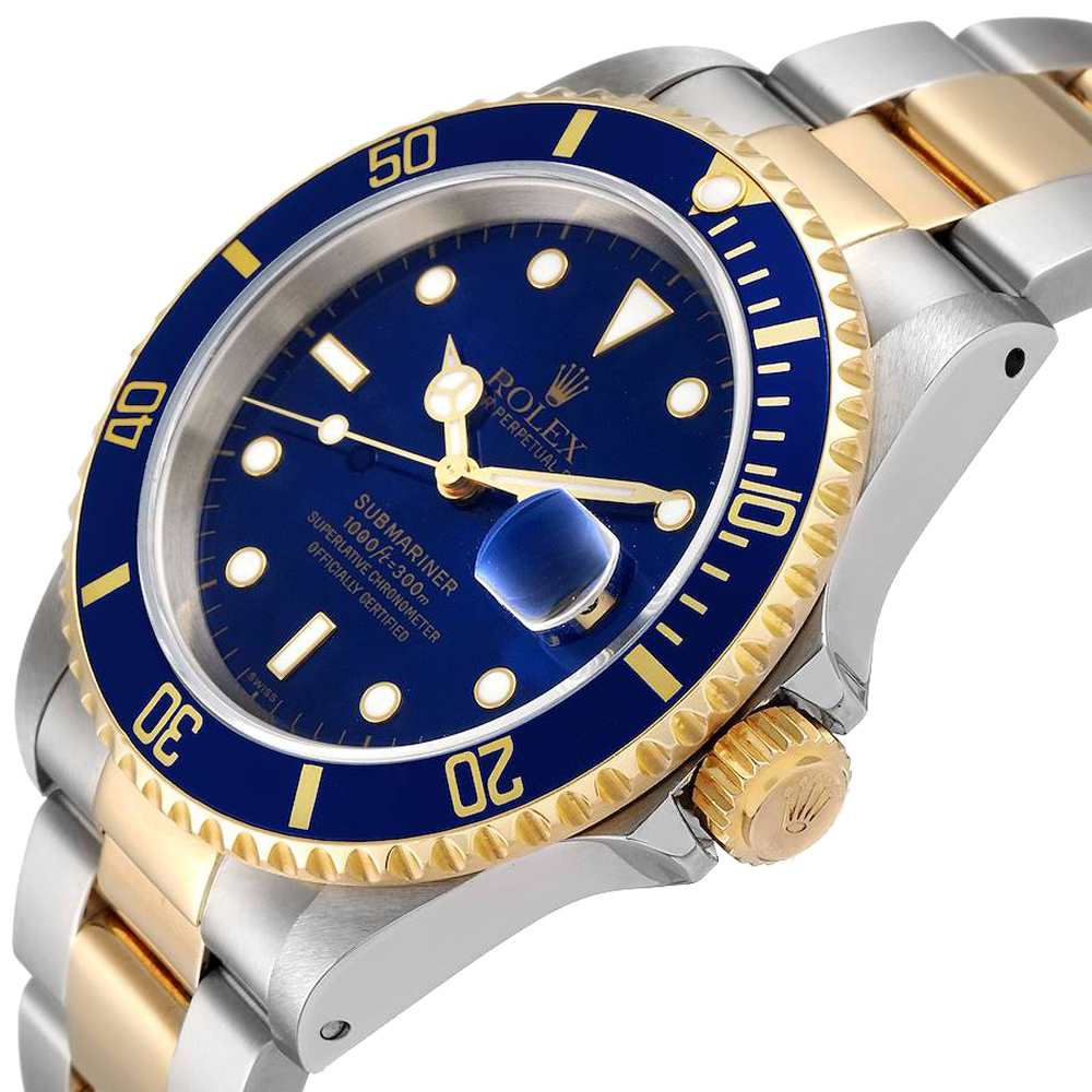 

Rolex Blue 18K Yellow Gold And Stainless Steel Submariner 16613 Men's Wristwatch 40 MM