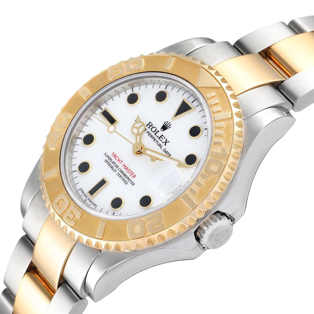 

Rolex White 18K Yellow Gold And Stainless Steel Yachtmaster 168623 Men's Wristwatch 35 MM