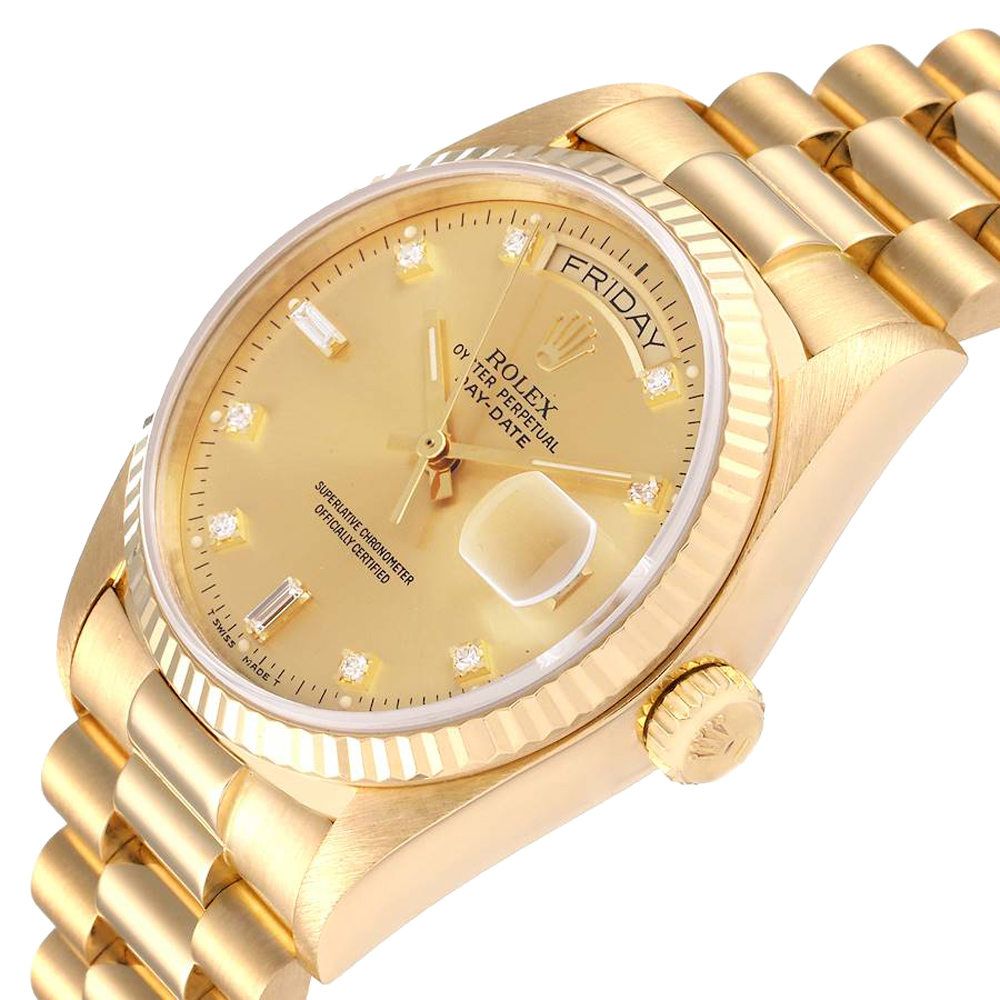 

Rolex Champagne Diamonds 18k Yellow Gold President Day-Date 18038 Men's Wristwatch 36 MM