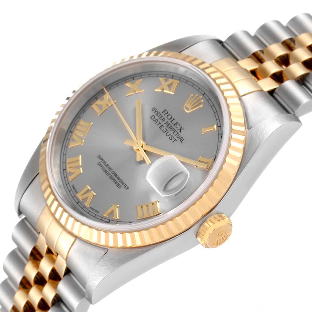 

Rolex Grey 18K Yellow Gold And Stainless Steel Datejust 16233 Men's Wristwatch 36 MM