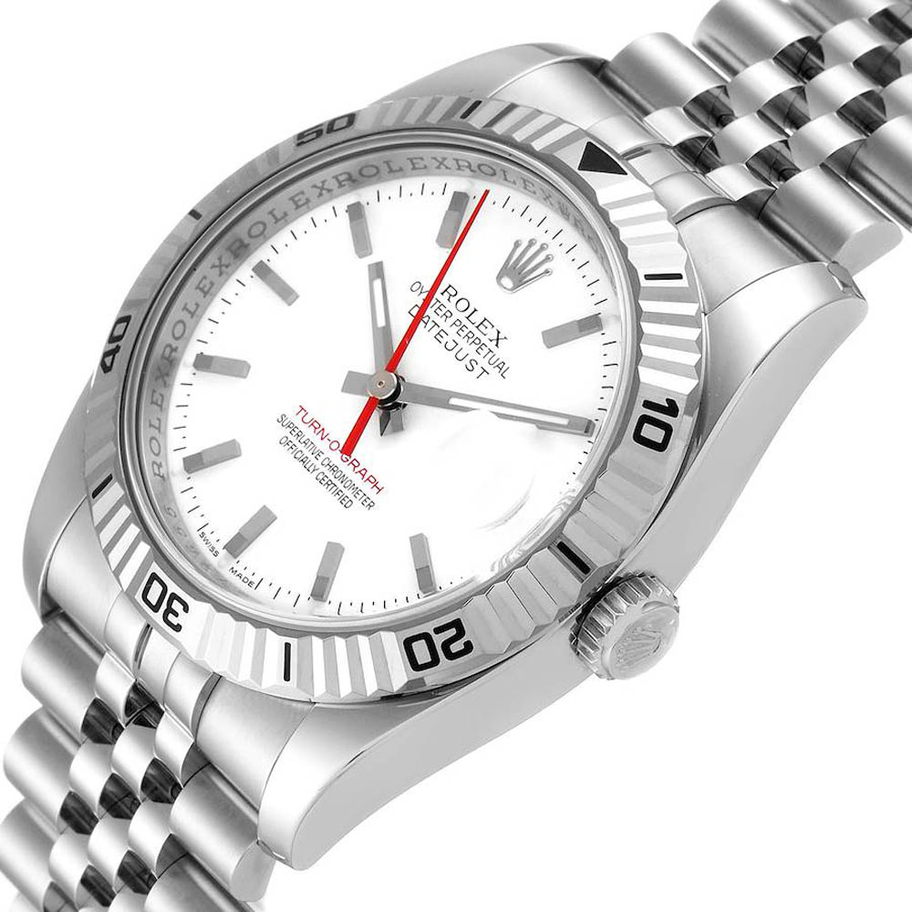 

Rolex White 18K White Gold And Stainless Steel Turnograph 116264 Men's Wristwatch 36 MM