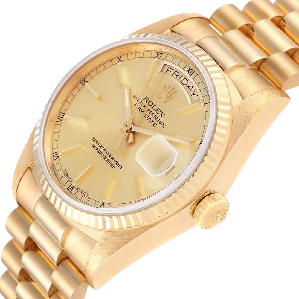 

Rolex Champagne 18K Yellow Gold President Day-Date 18038 Men's Wristwatch 36 MM