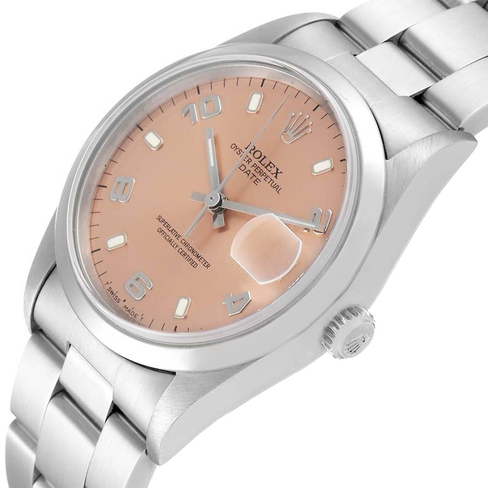 

Rolex Salmon Stainless Oyster Perpetual Date 15200 Men's Wristwatch 34 MM, Pink