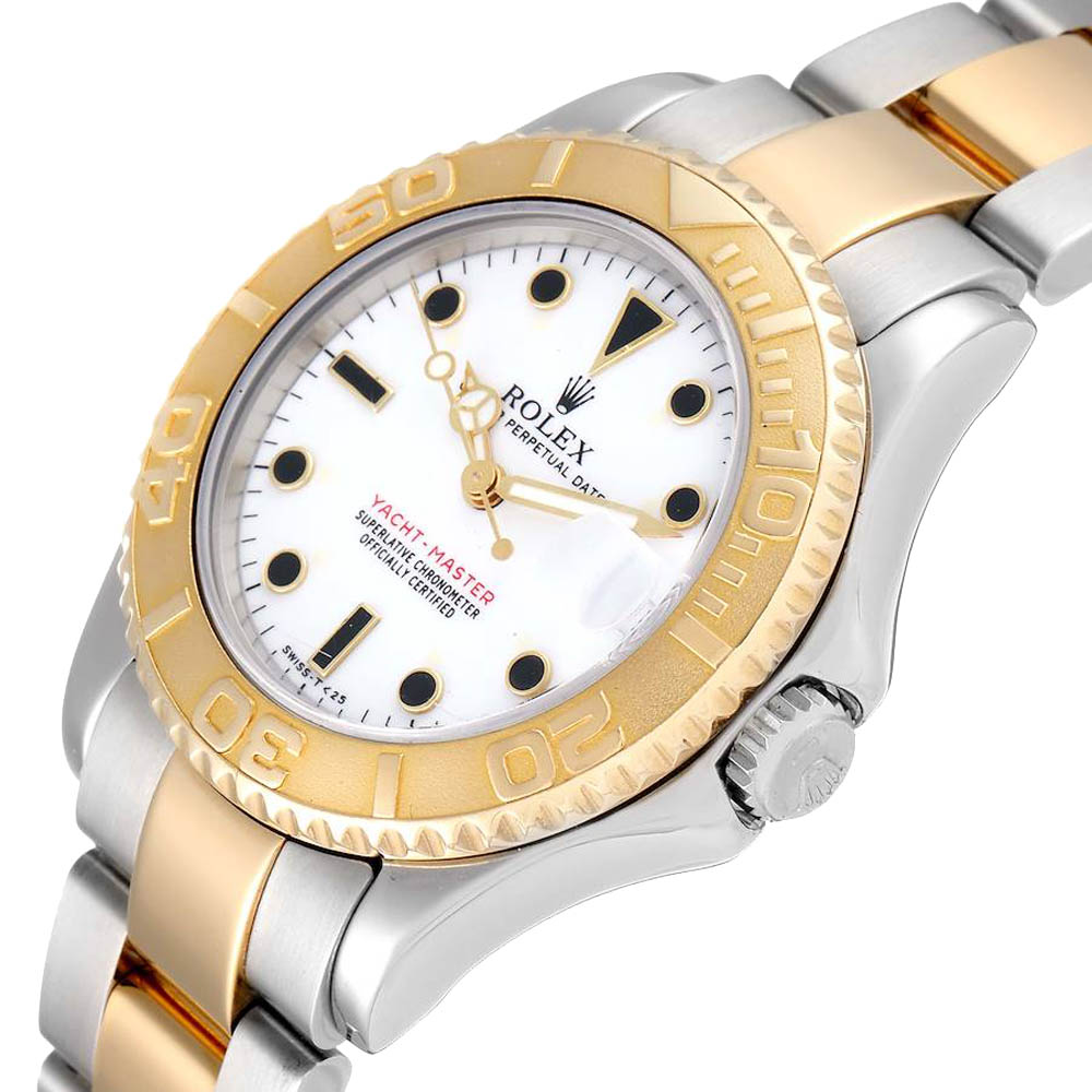 

Rolex White 18K Yellow Gold And Stainless Steel Yachtmaster 68623 Men's Wristwatch 35 MM