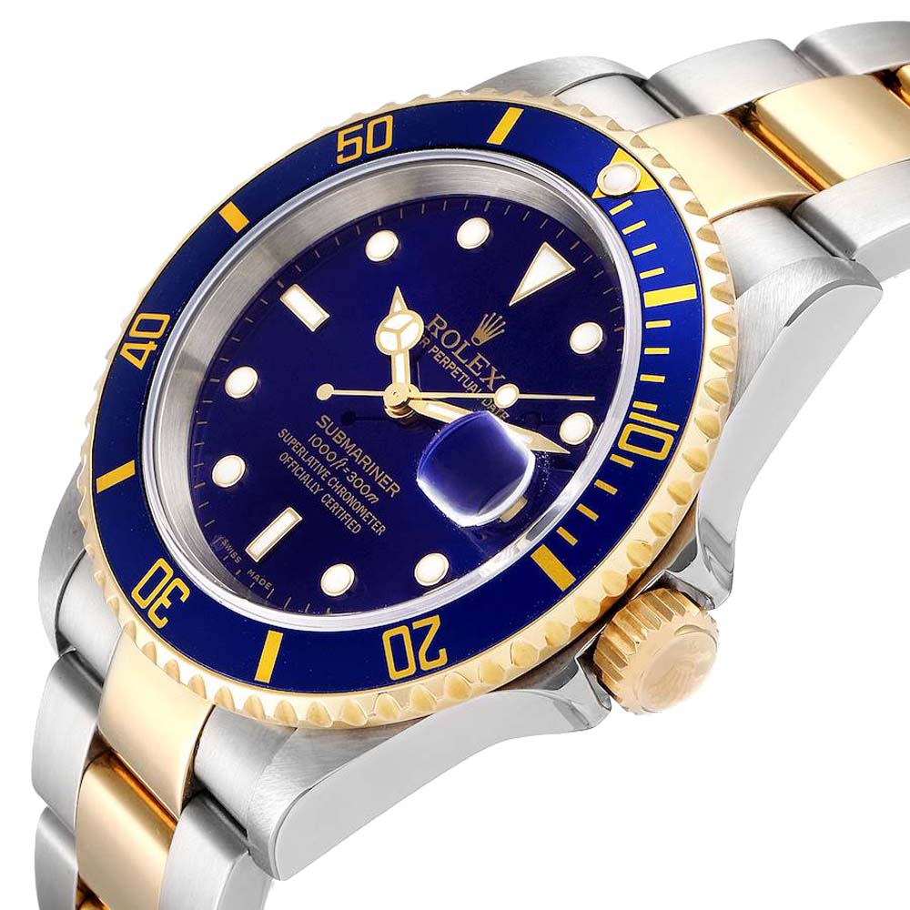 

Rolex Blue 18K Yellow Gold And Stainless Steel Submariner 16613 Men's Wristwatch 40 MM