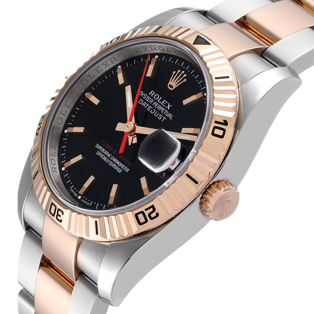 

Rolex Black 18K Rose Gold And Stainless Steel Turnograph Datejust 116261 Men's Wristwatch 36 MM