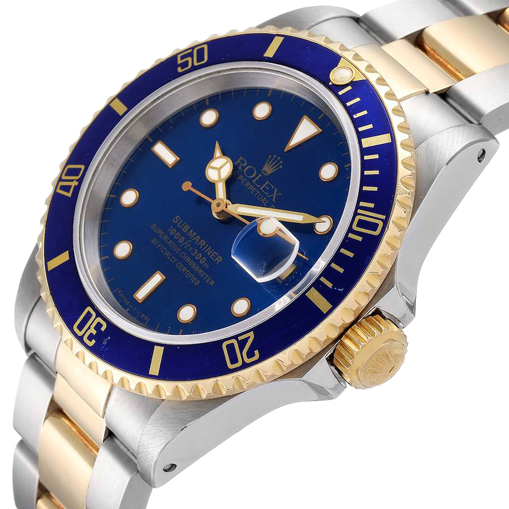 

Rolex Blue 18K Yellow Gold And Stainless Steel Submariner 16613 Men's Wristwatch 40 MM