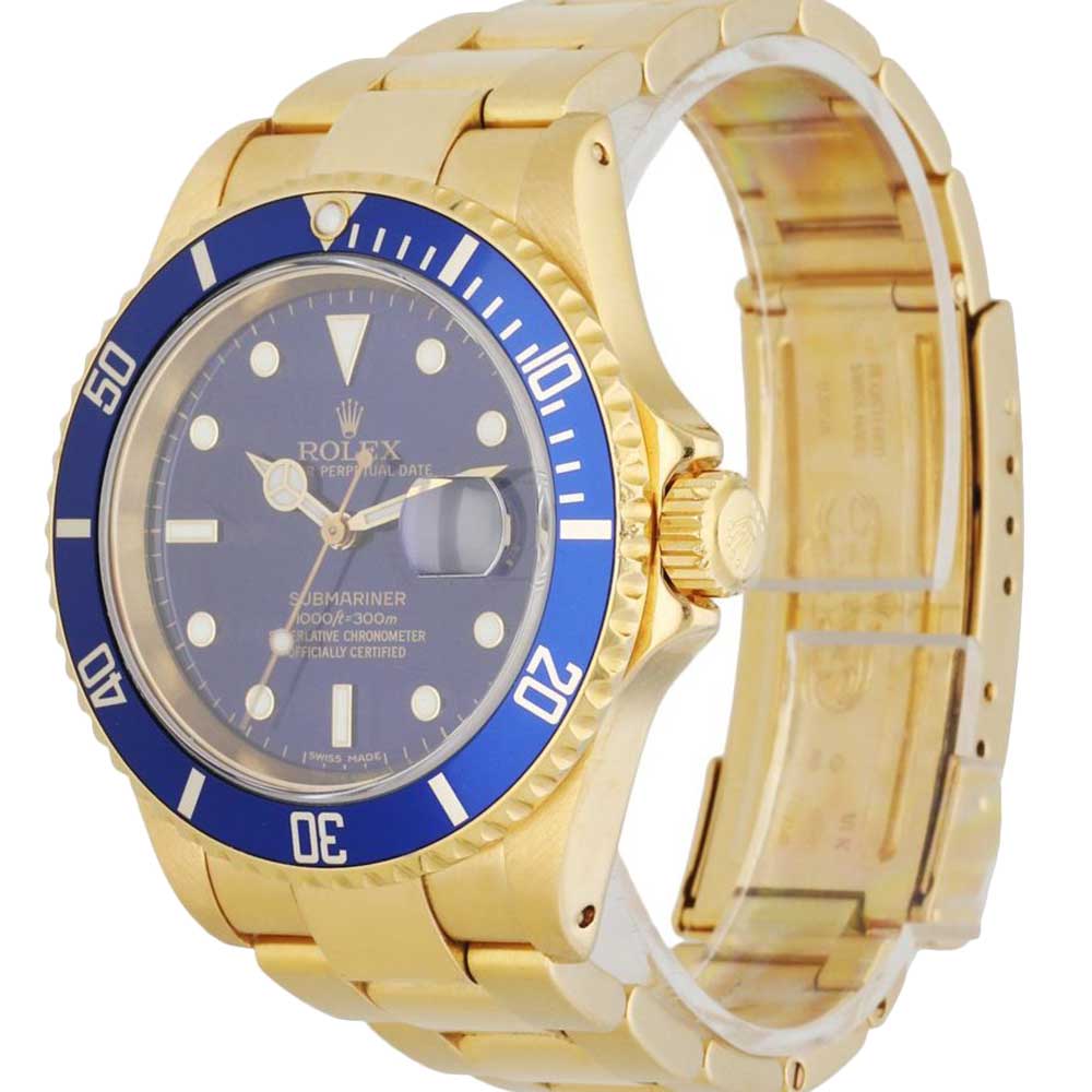 

Rolex Blue 18K Yellow Gold Submariner 16618 Men's Wristwatch 40 MM