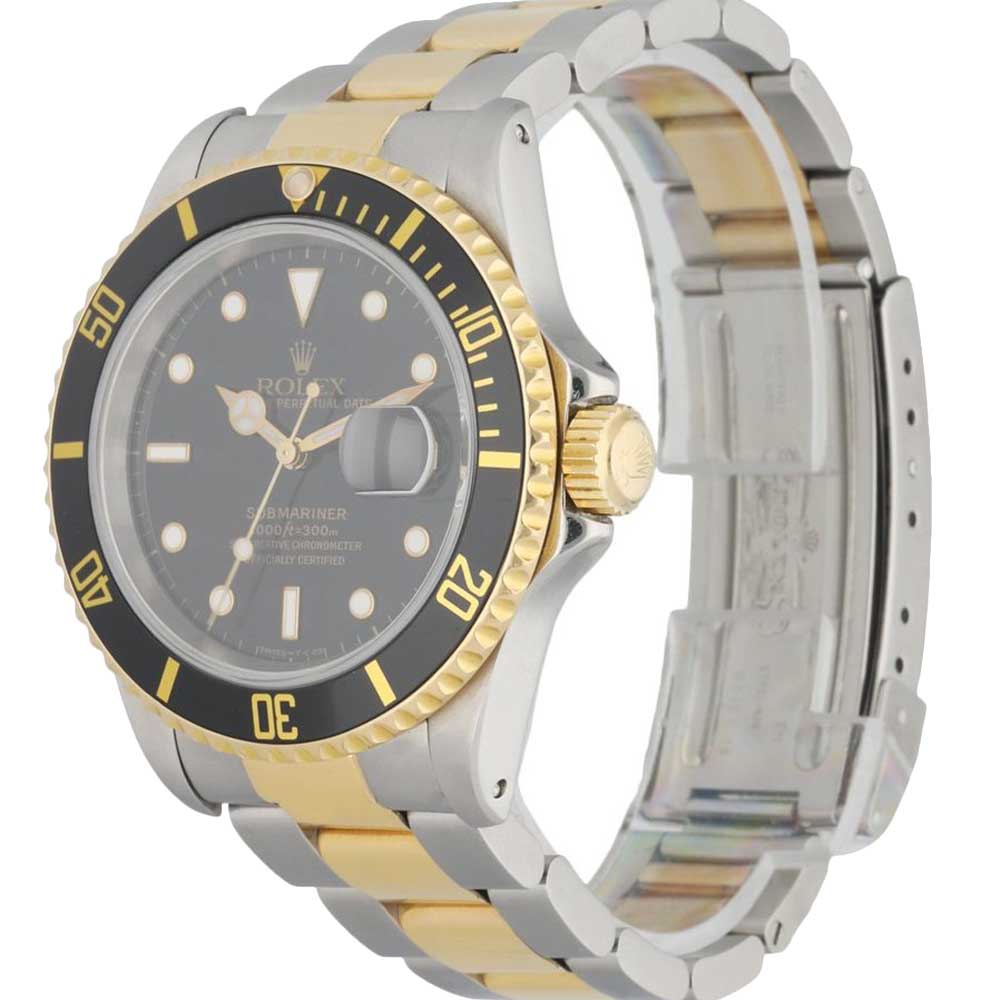 

Rolex Black 18K Yellow Gold And Stainless Steel Submariner Date 16613 Men's Wristwatch 40 MM