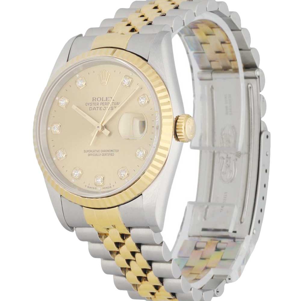 

Rolex Champagne Diamond 18K Yellow Gold And Stainless Steel Datejust 16233 Men's Wristwatch 36 MM