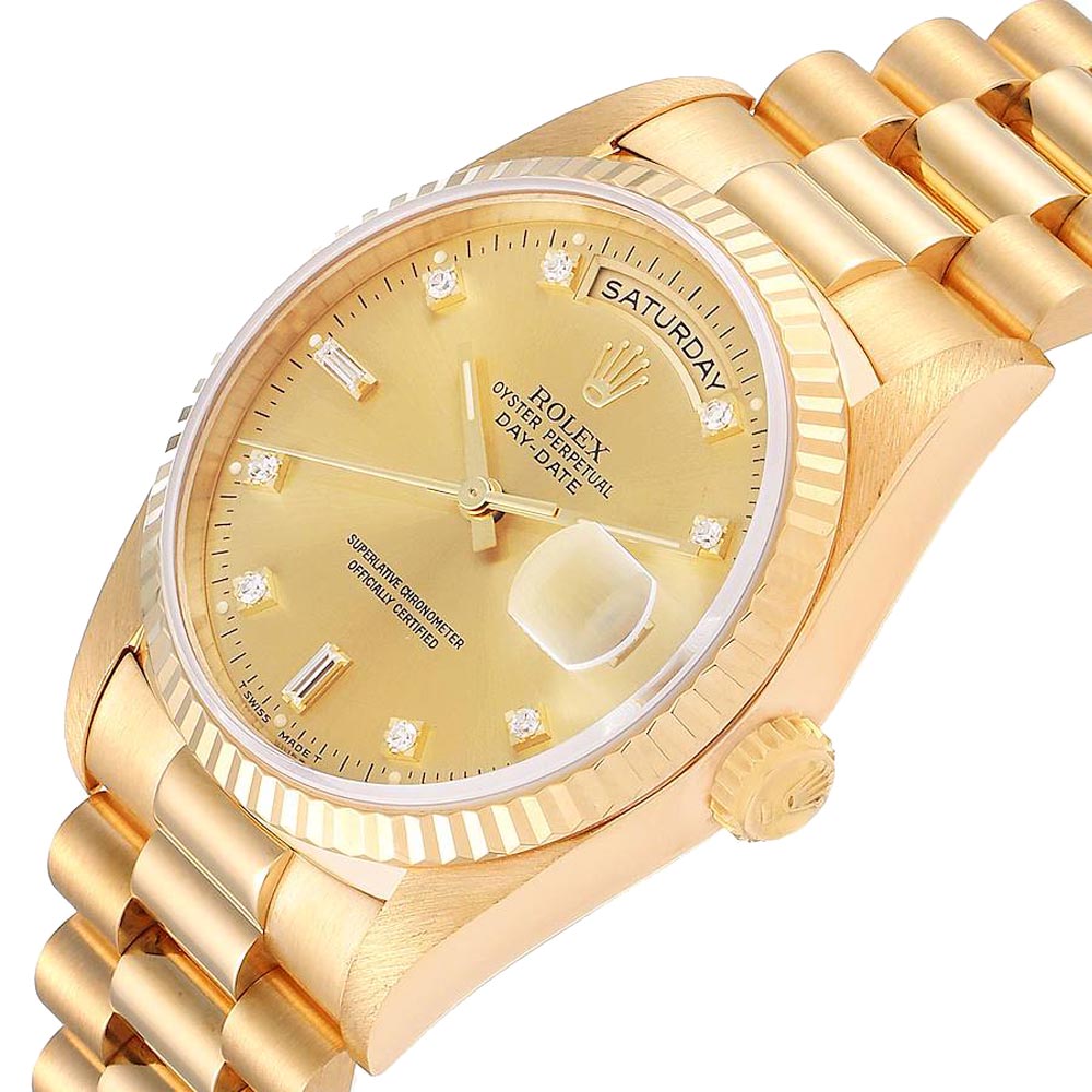 

Rolex Champagne Diamonds 18K Yellow Gold President Day-Date 18238 Men's Wristwatch 36 MM