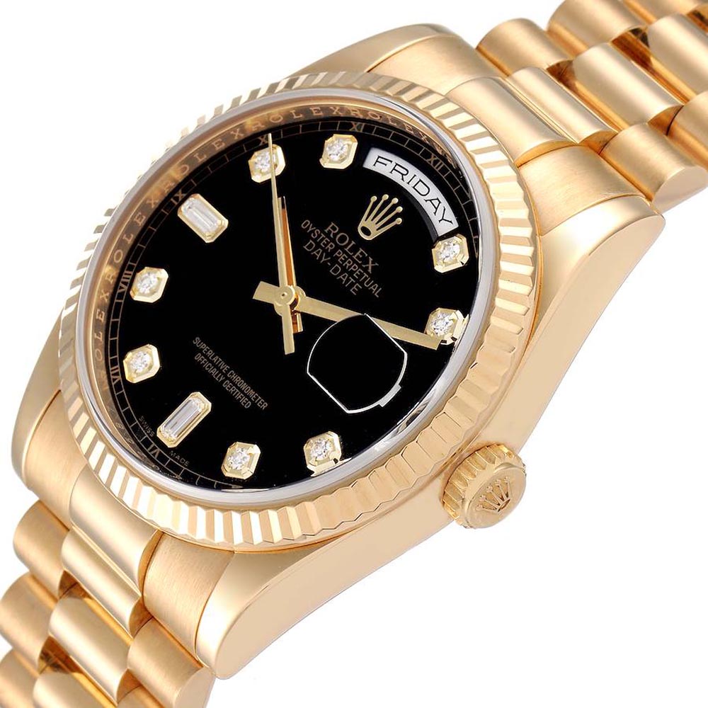 

Rolex Black Diamonds 18K Yellow Gold President Day Date 118238 Men's Wristwatch 36 MM