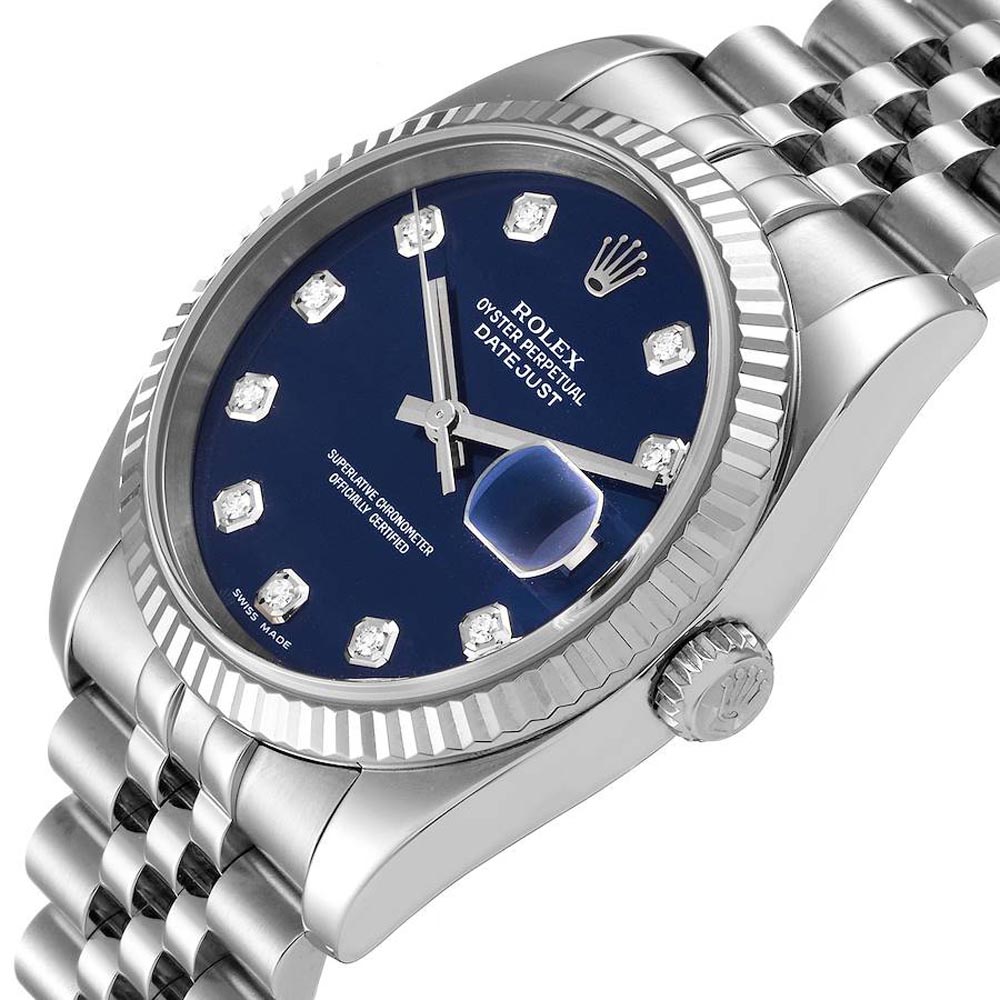 

Rolex Blue Diamonds 18K White Gold And Stainless Steel Datejust 116234 Men's Wristwatch 36 MM