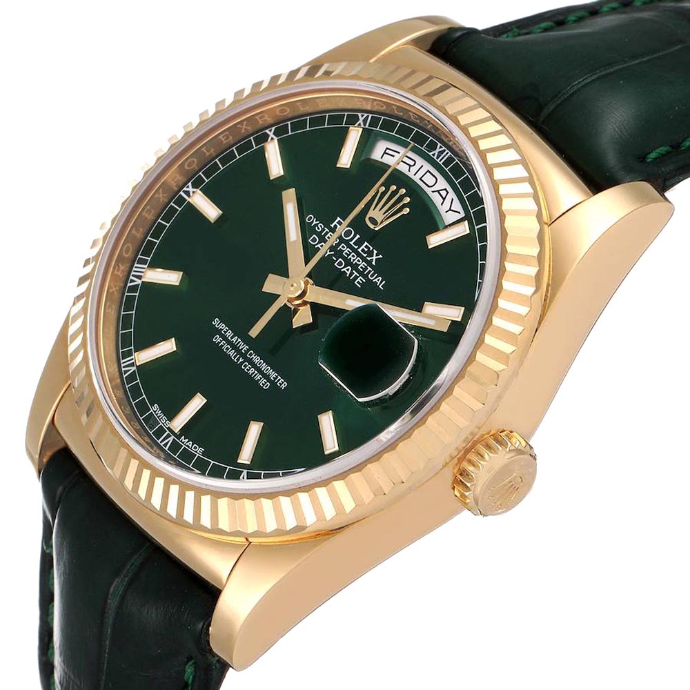 

Rolex Green 18K Yellow Gold President Day-Date 118138 Men's Wristwatch 36 MM