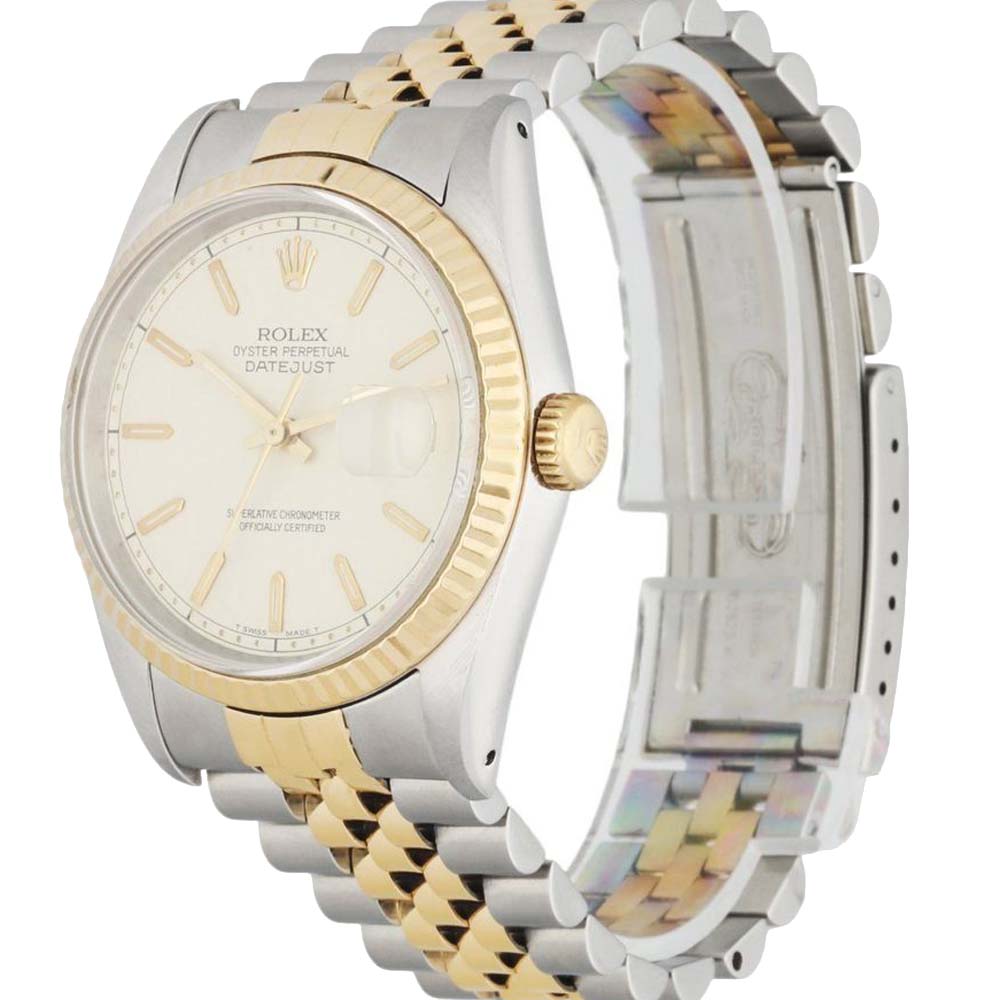 

Rolex Silver 18k Yellow Gold And Stainless Steel Datejust 16233 Men's Wristwatch 36 MM