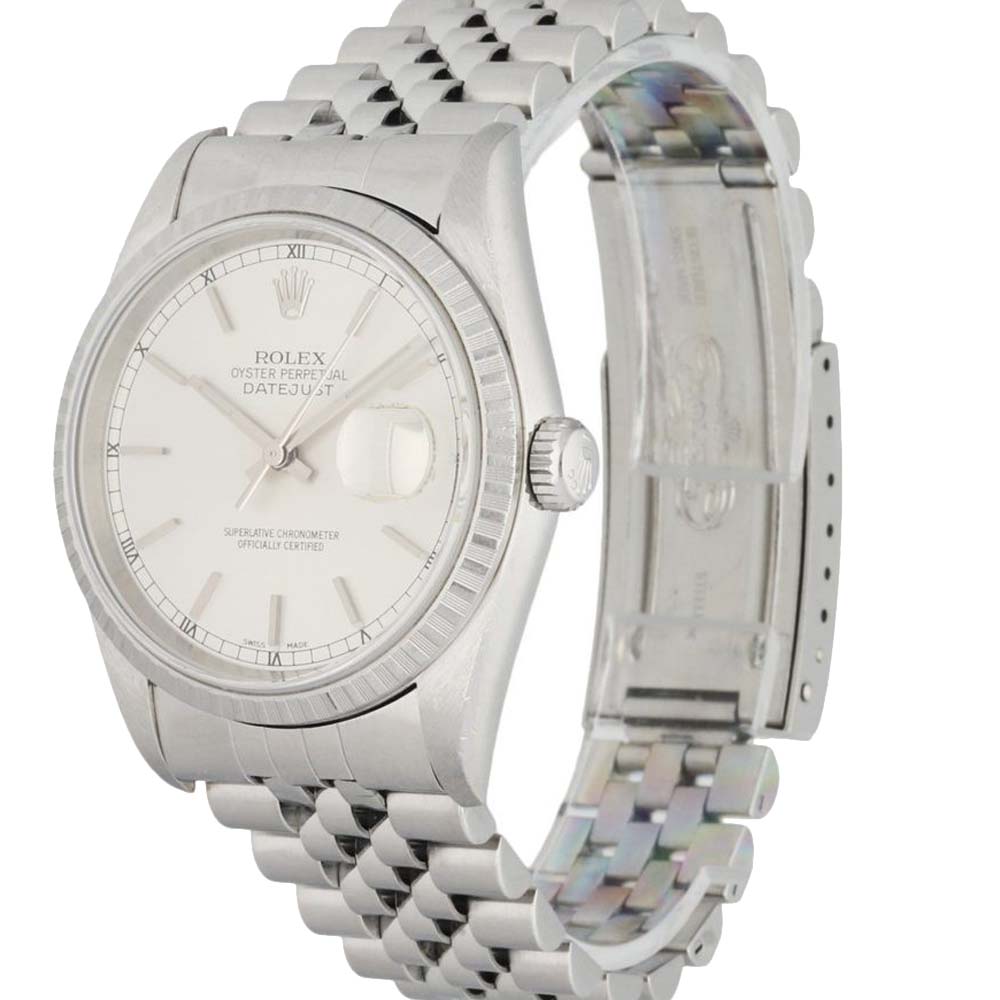

Rolex Silver 18k White Gold And Stainless Steel Oyster Perpetual Datejust 16220 Men's Wristwatch 36 MM