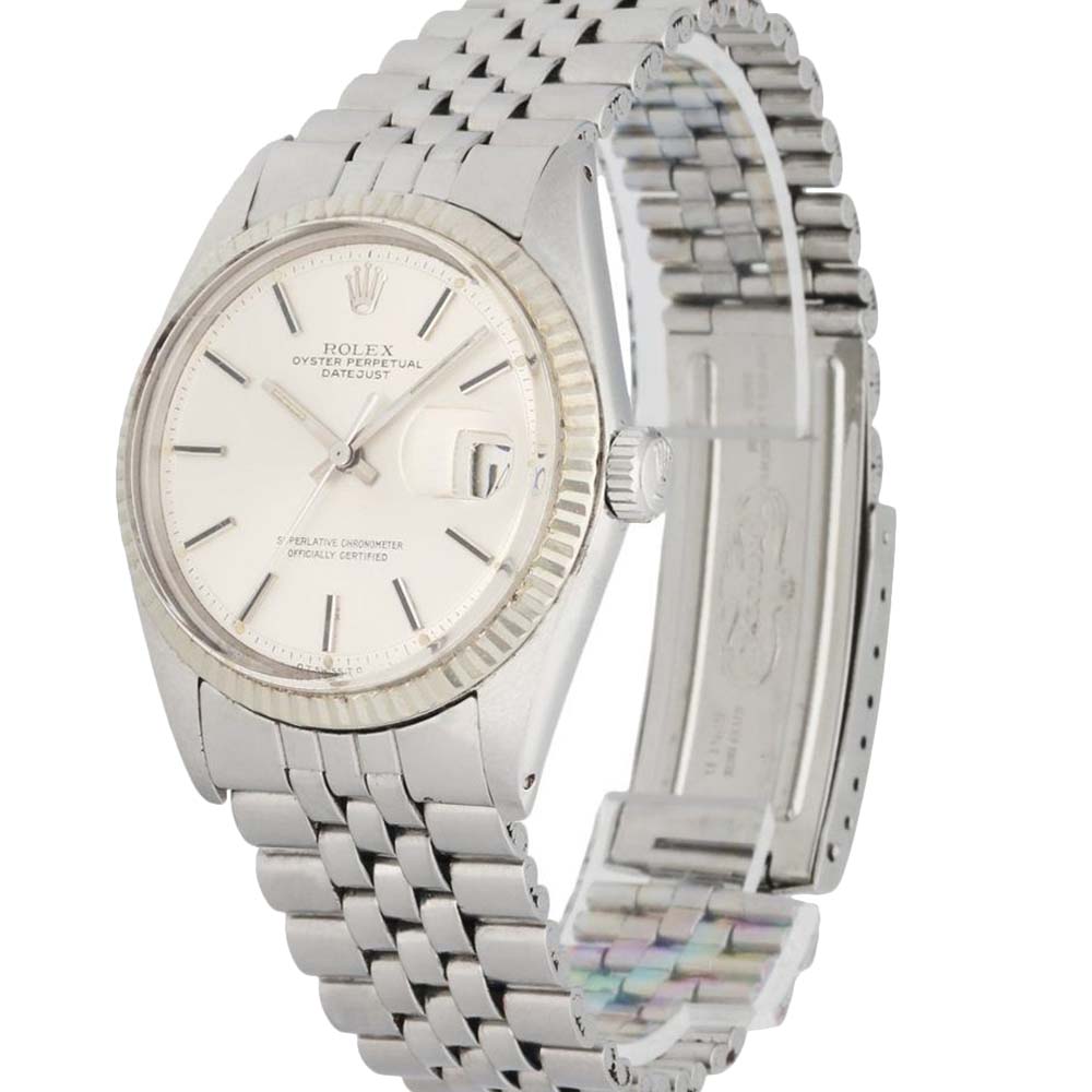 

Rolex Silver 18K White Gold And Stainless Steel Datejust 1601 Men's Wristwatch 36 MM