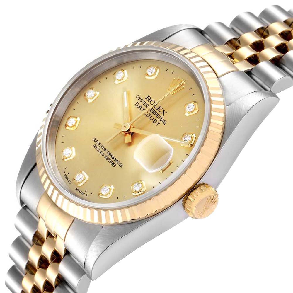 

Rolex Champagne Diamonds 18K Yellow Gold And Stainless Steel Datejust 16233 Men's Wristwatch 36 MM