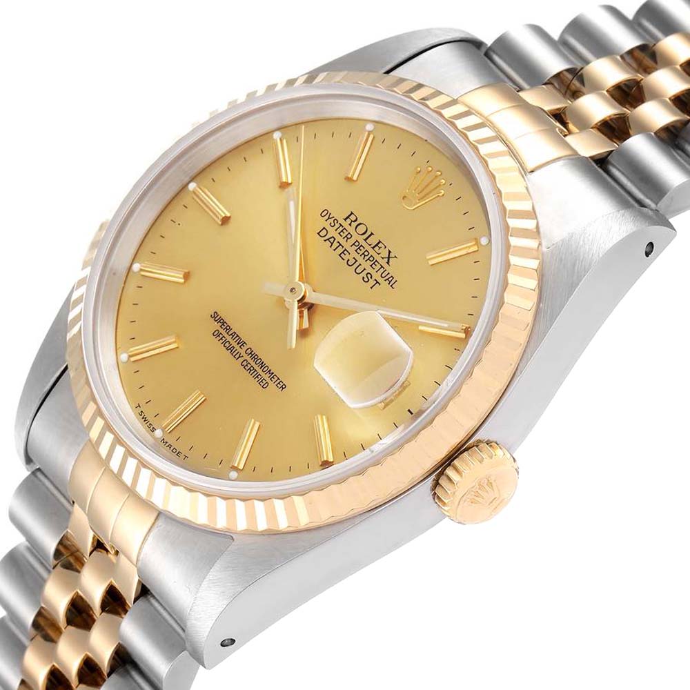 

Rolex Champagne 18k Yellow Gold And Stainless Steel Datejust 16233 Men's Wristwatch 36 MM