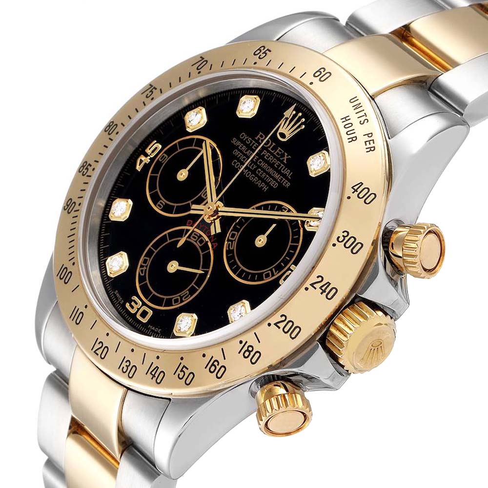 

Rolex Diamonds 18K Yellow Gold And Stainless Steel Daytona Chronograph 116523 Men's Wristwatch 40 MM, Black