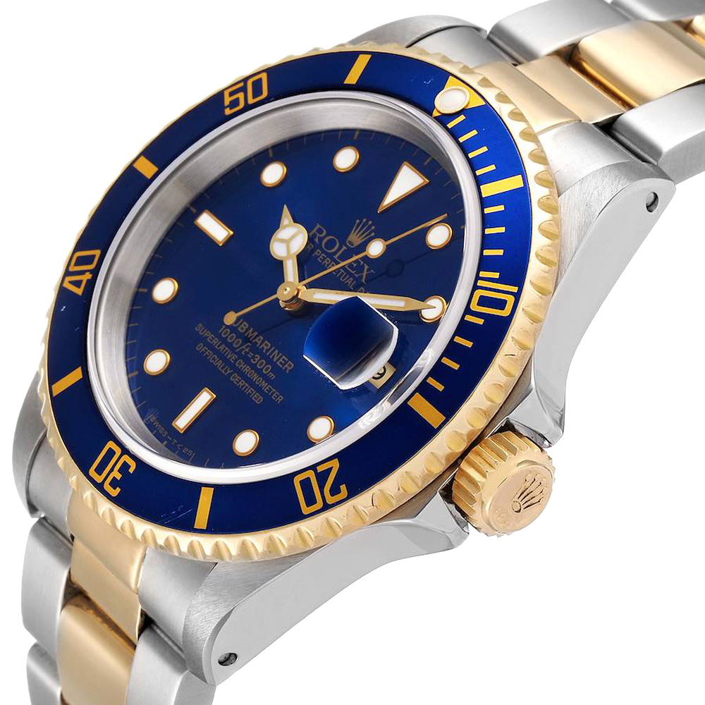

Rolex Blue 18K Yellow Gold And Stainless Steel Submariner 16613 Men's Wristwatch 40 MM