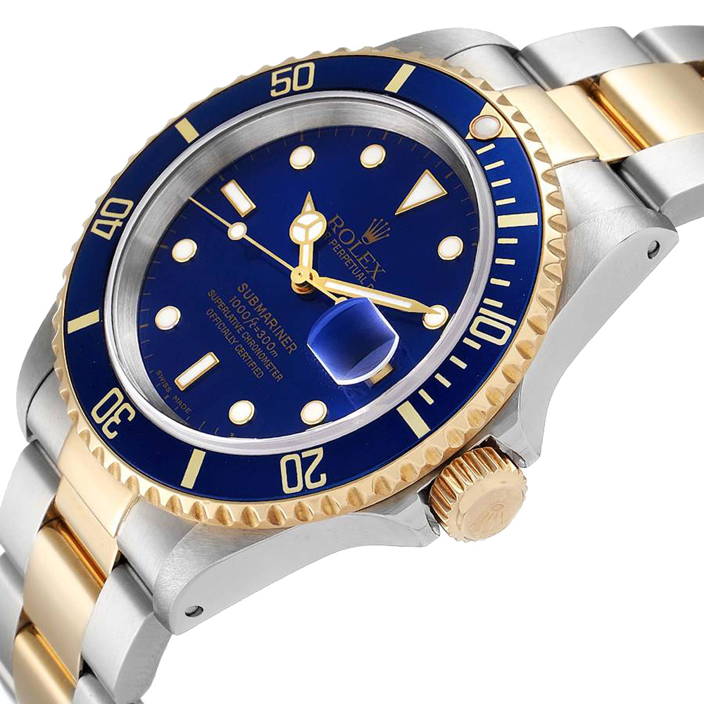 

Rolex Blue 18K Yellow Gold And Stainless Steel Submariner 16613 Men's Wristwatch 40 MM