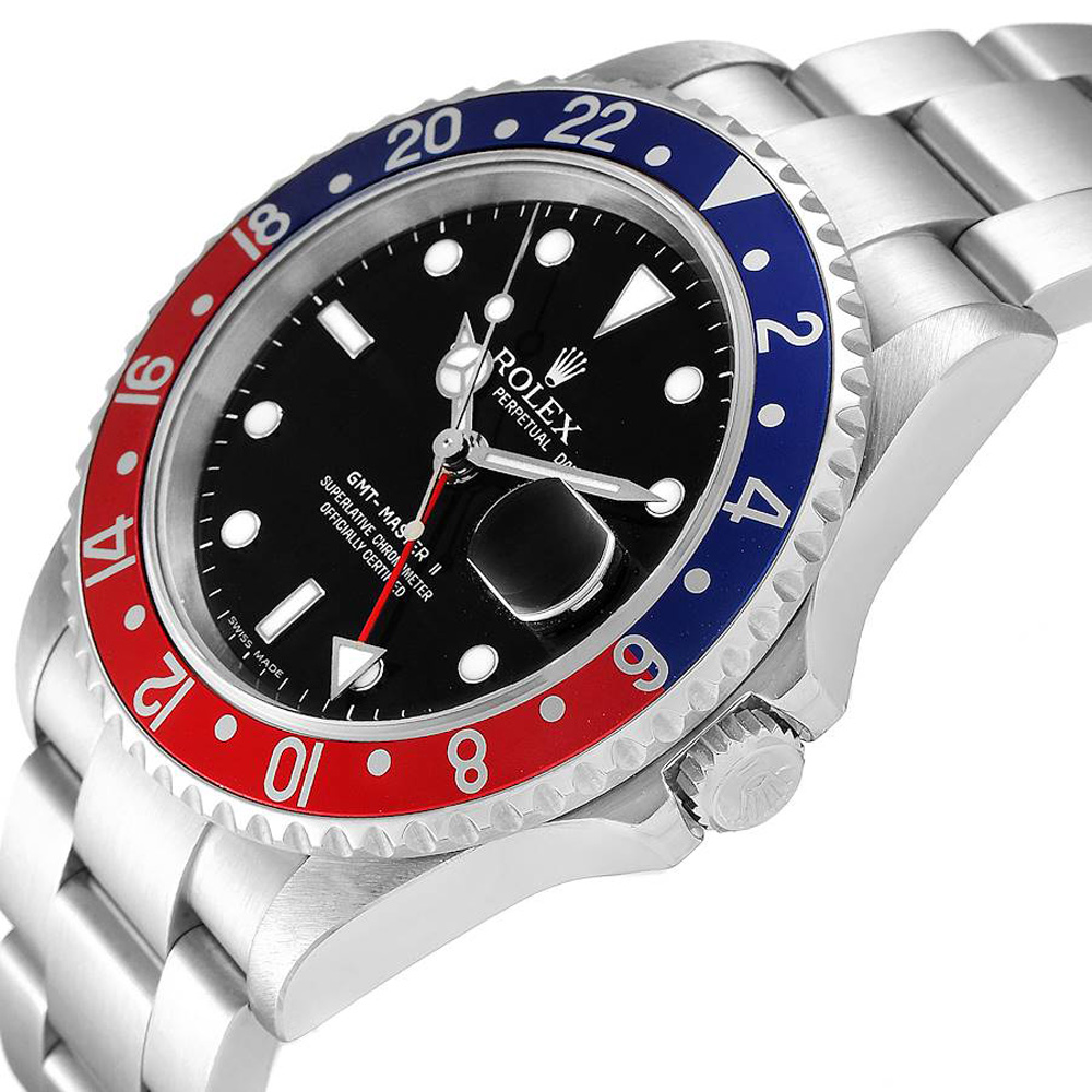 

Rolex Black Stainless Steel GMT Master II Pepsi 16710 Men's Wristwatch 40 MM