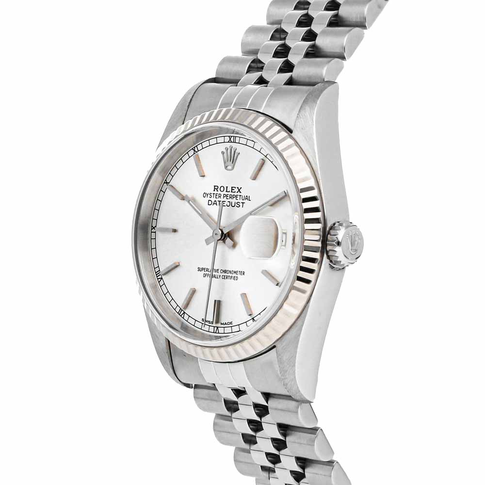 

Rolex Silver 18K White Gold And Stainless Steel Datejust 16234 Men's Wristwatch 36 MM