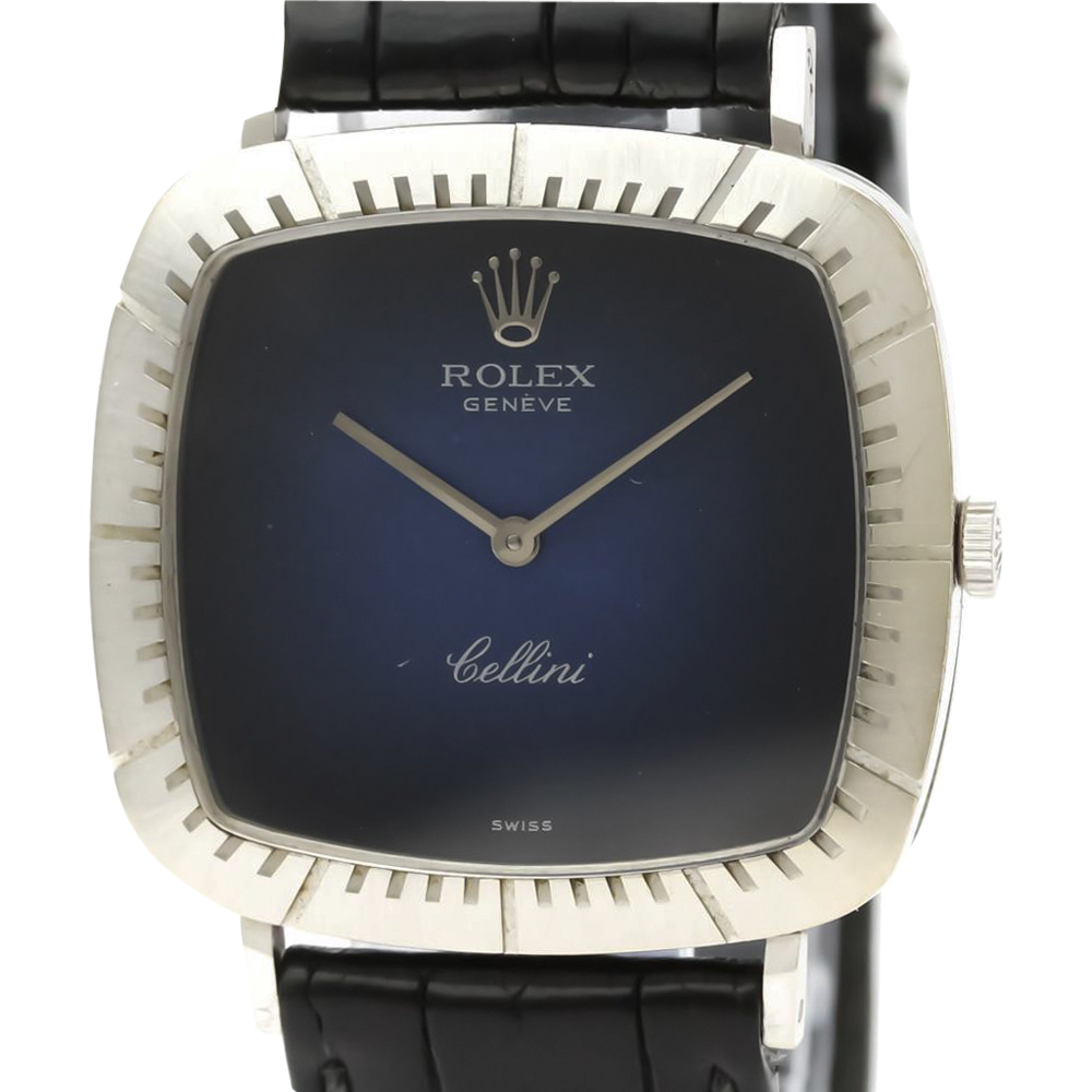 

Rolex Blue 18K White Gold Vintage Cellini 4084 Men's Wristwatch 30 MM