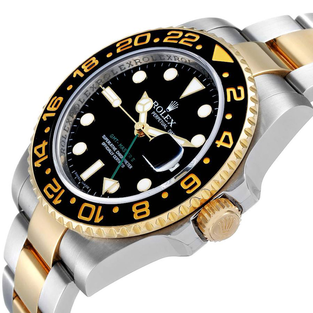 

Rolex Black 18K Yellow Gold And Stainless Steel GMT Master II 116713 Men's Wristwatch 40 MM