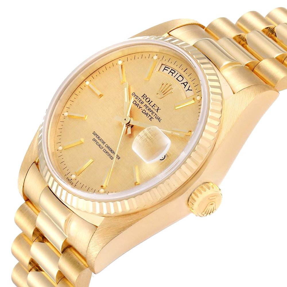

Rolex Champagne 18K Yellow Gold President Day-Date 18038 Men's Wristwatch 36 MM