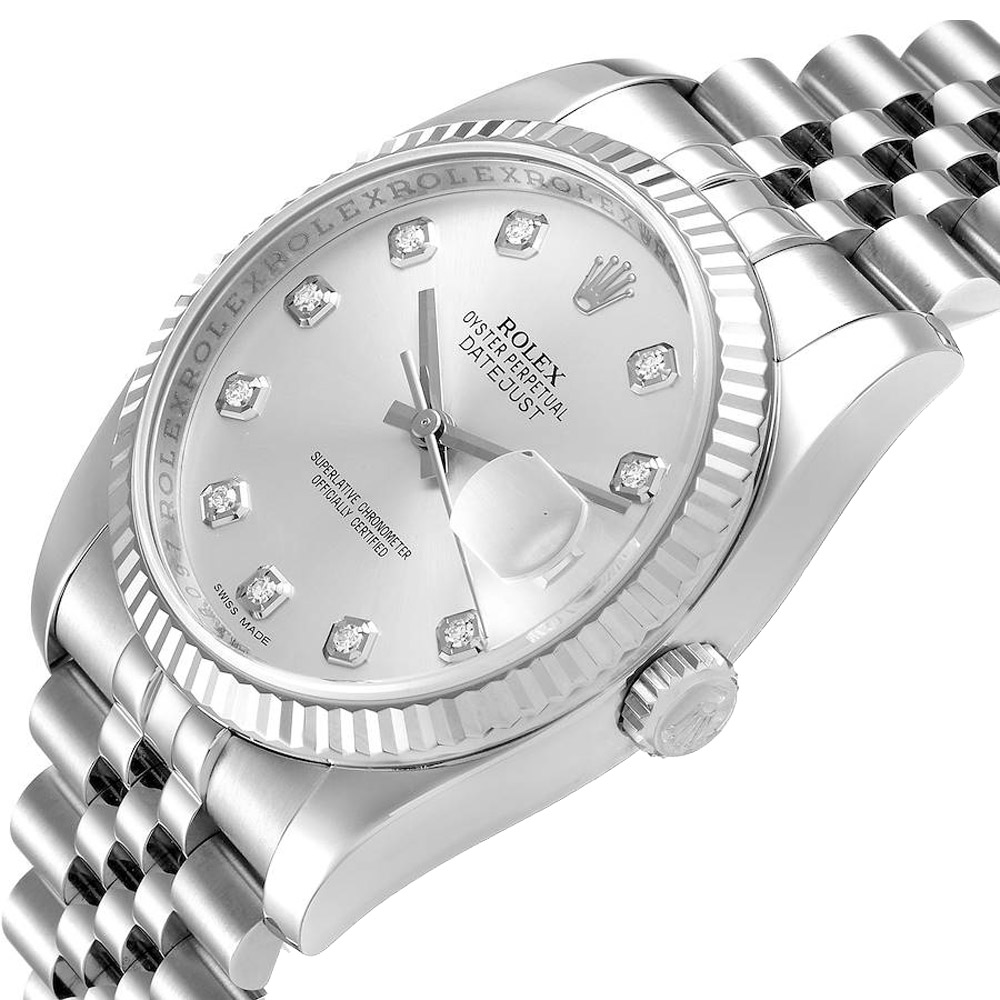 

Rolex Silver Diamonds White Gold And Stainless Steel Datejust 116234 Men's Wristwatch 36 MM