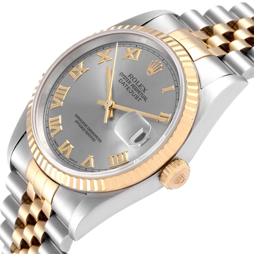 

Rolex Grey 18K Yellow Gold And Stainless Steel Datejust 16233 Men's Wristwatch 36 MM