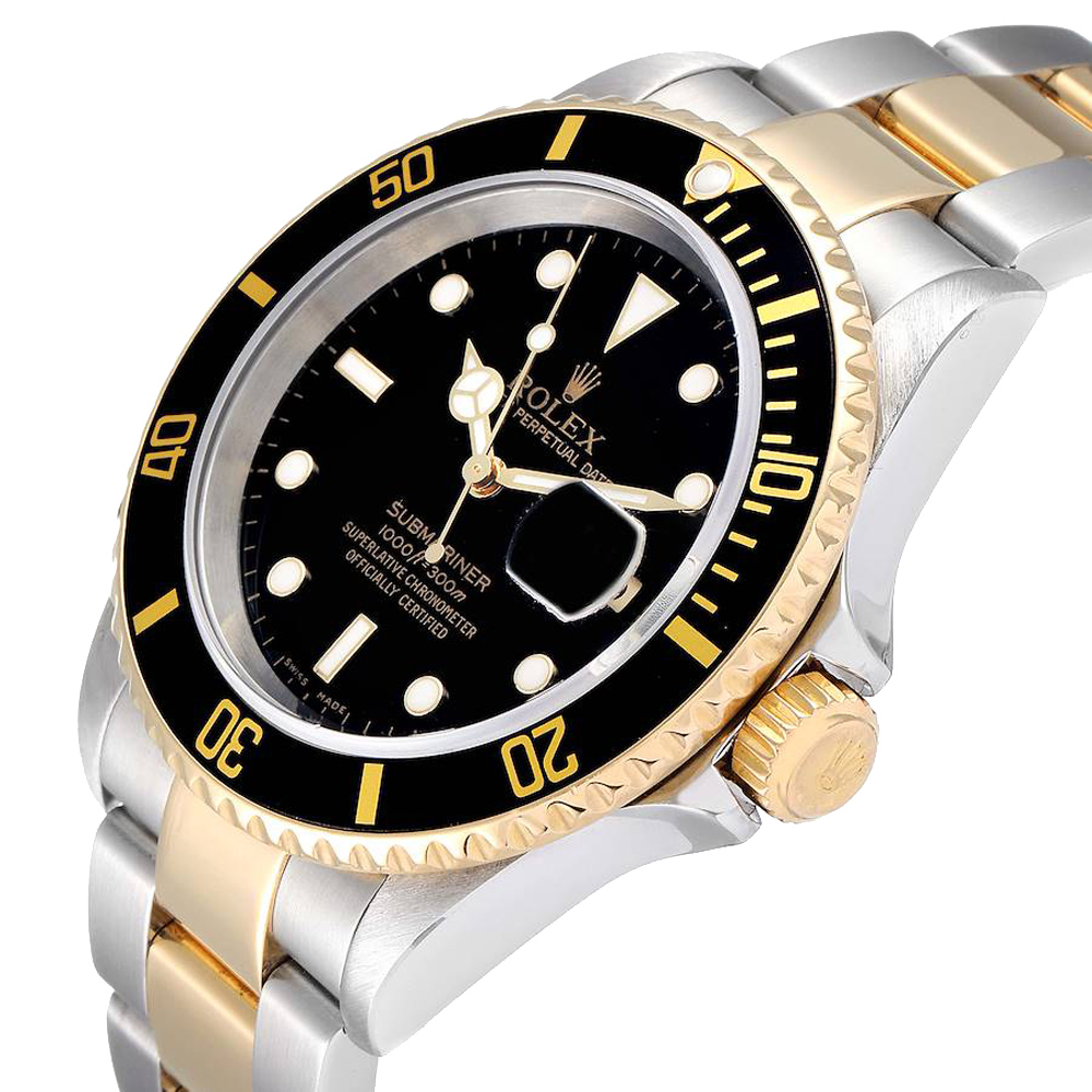 

Rolex Black 18K Yellow Gold And Stainless Steel Submariner 16613 Men's Wristwatch 40 MM