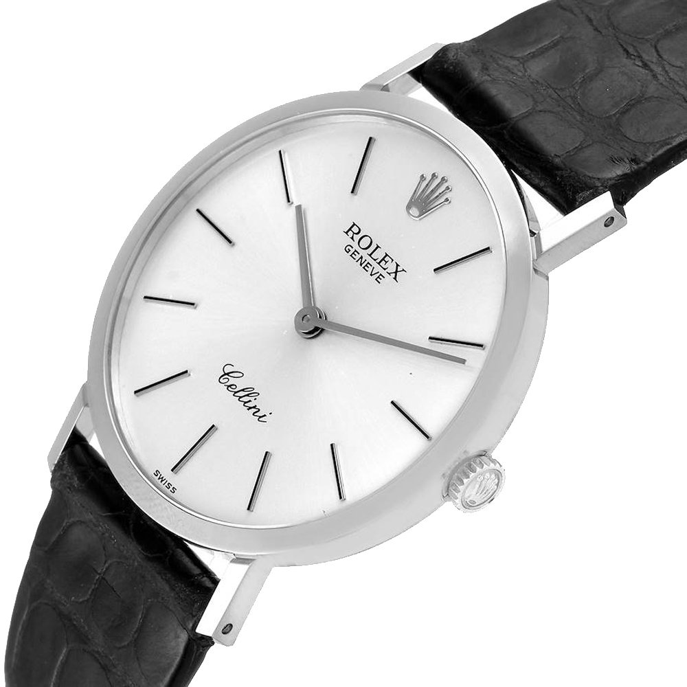 

Rolex Silver 18k White Gold Cellini Classic 4112 Men's Wristwatch 32 MM