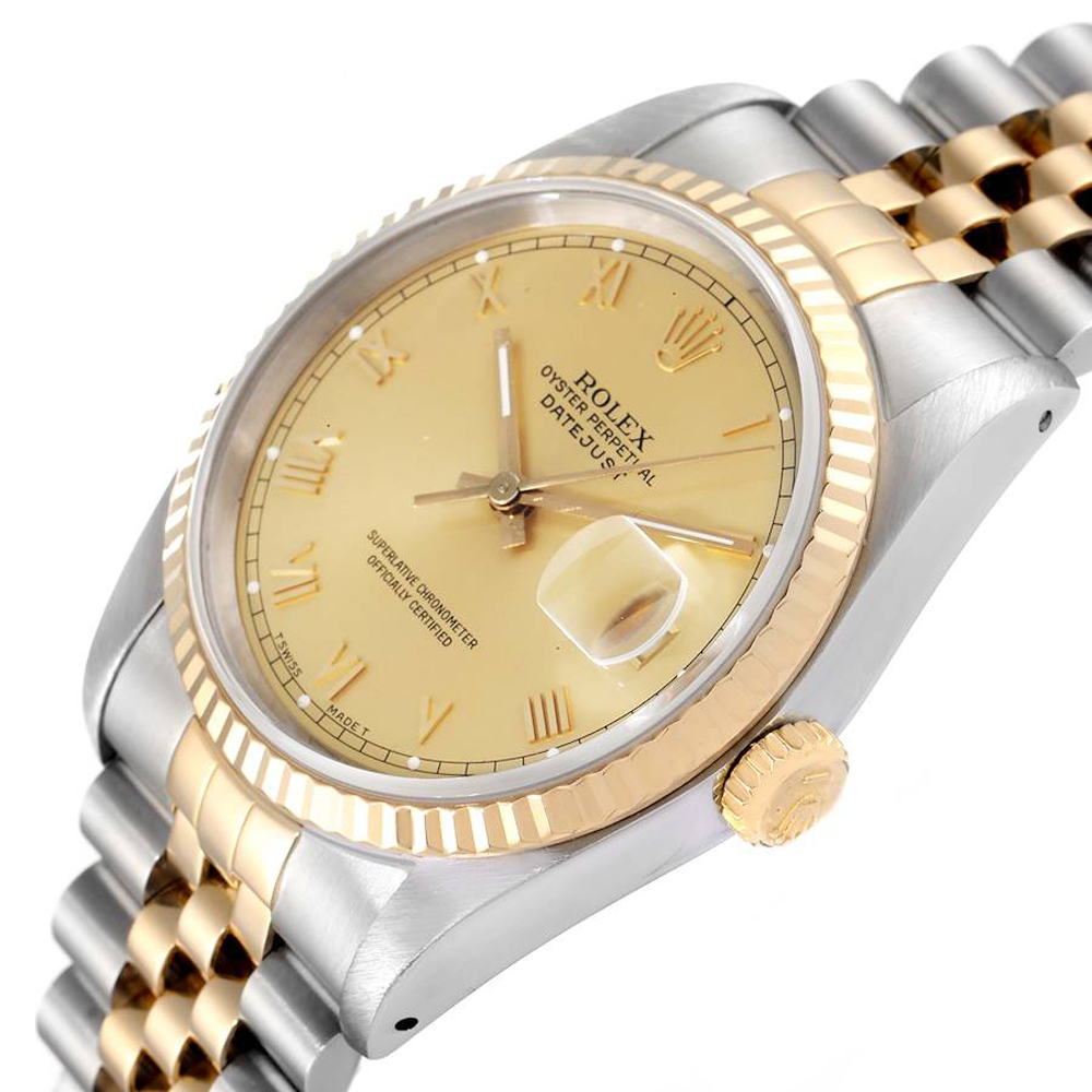 

Rolex Champagne 18k Yellow Gold And Stainless Steel Datejust 16233 Men's Wristwatch 36 MM