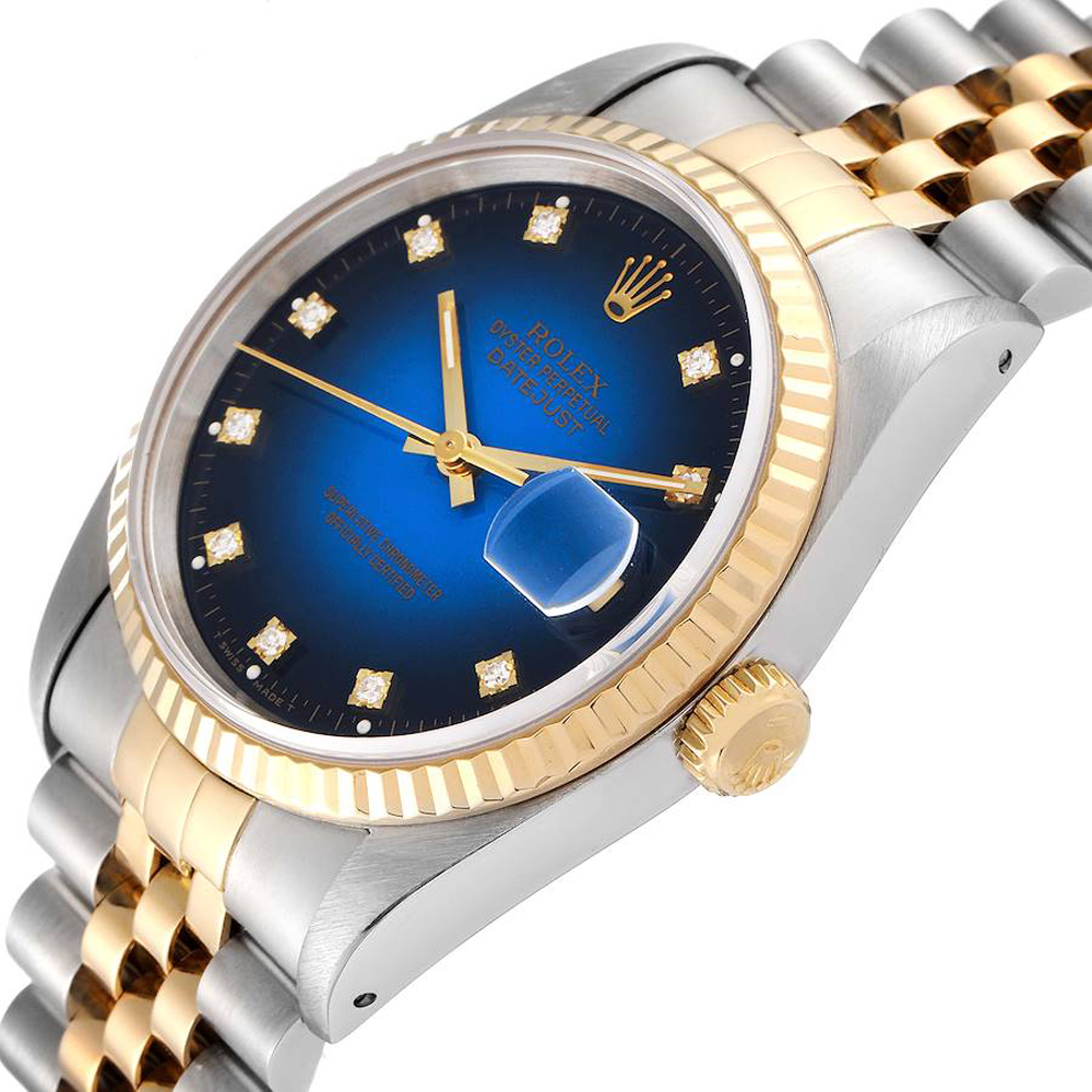 

Rolex Blue 18K Yellow Gold And Stainless Steel Datejust 16233 Men's Wristwatch 36 MM