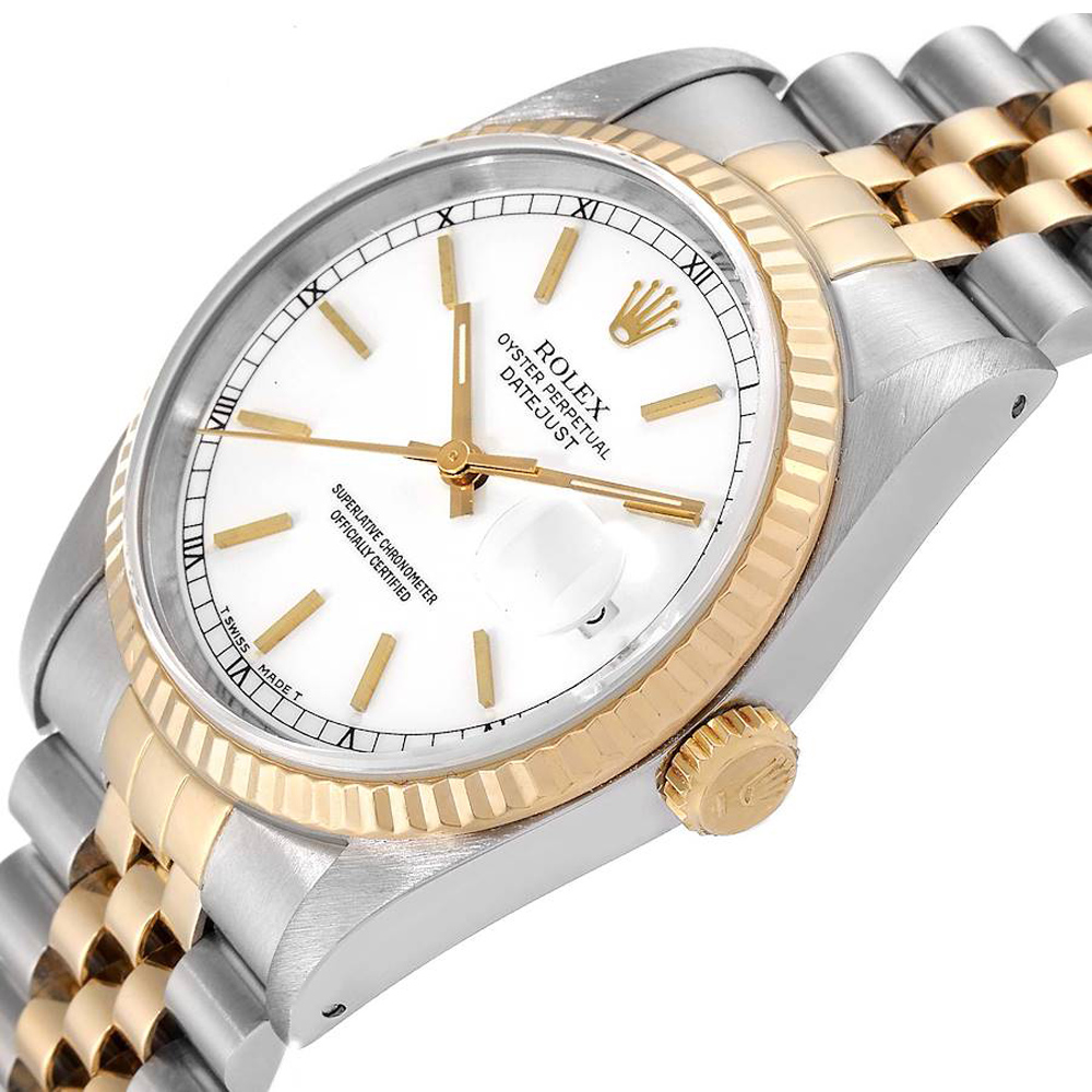 

Rolex White 18K Yellow Gold And Stainless Steel Datejust 16233 Men's Wristwatch 36 MM